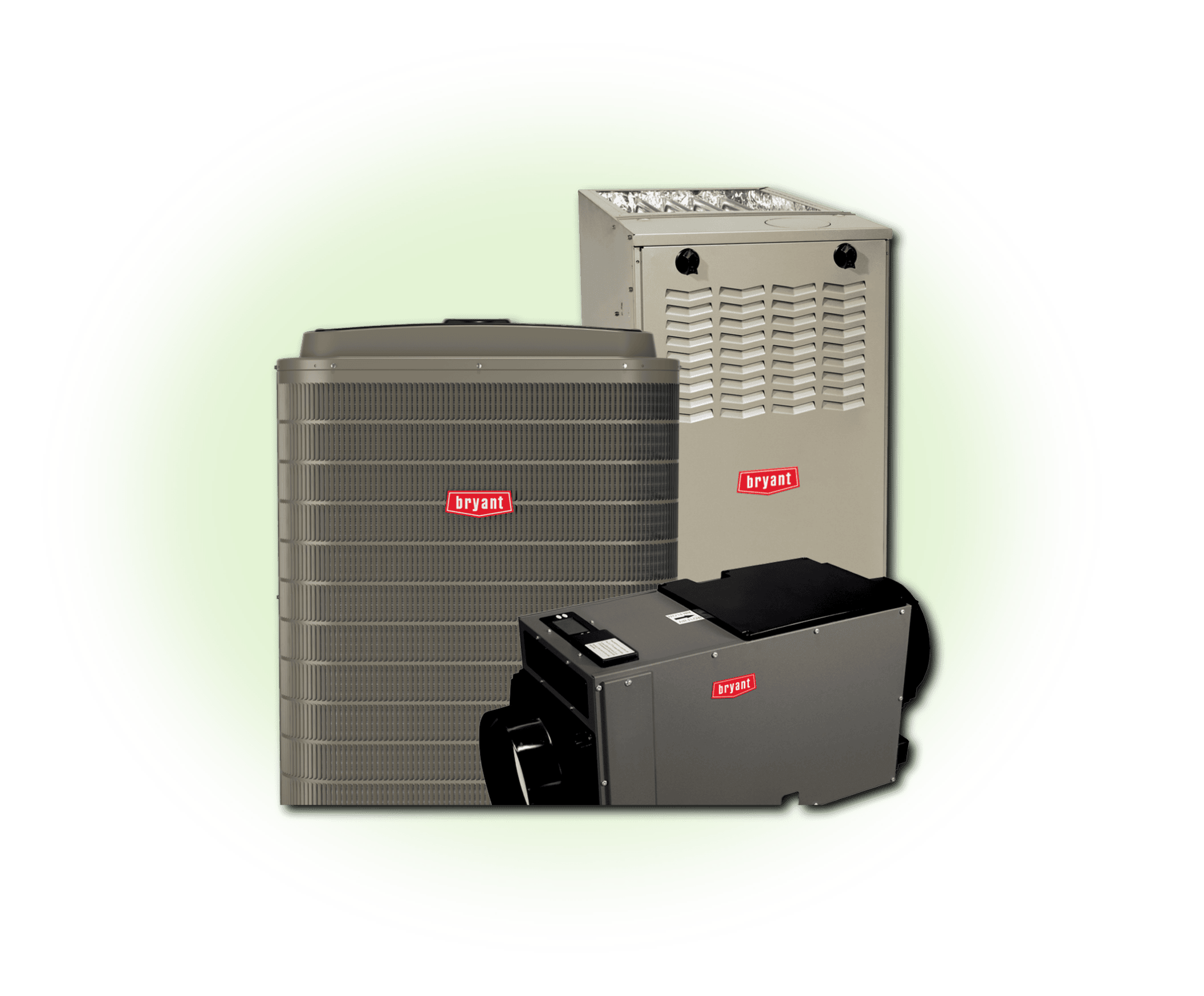 Three pieces of Bryant heating and cooling equipment.