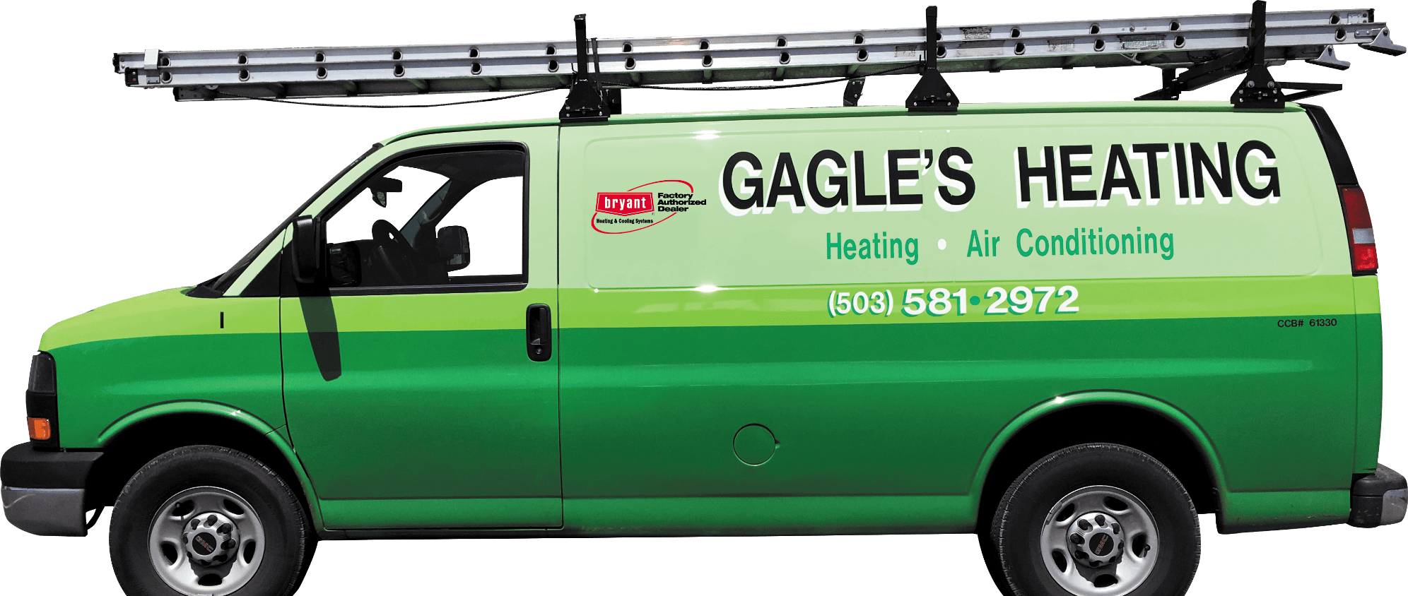 Gagle's Heating green HVAC service van.